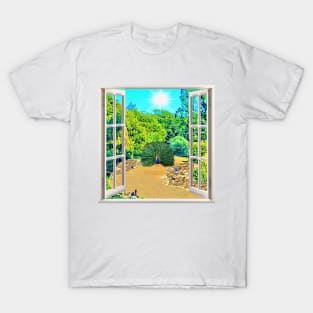 Garden Window View with Birds T-Shirt